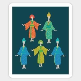 KIMONO LADIES Traditional Japanese Geisha Women in Rainbow Palette Orange Yellow Green Blue Turquoise Teal - UnBlink Studio by Jackie Tahara Sticker